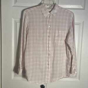 Vintage Country Road Australia Linen Shirt Women M Pink White Check Button Up